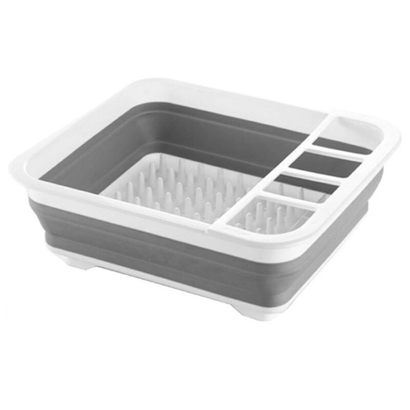 foto del prodotto scolapiatti pieghevole in plastica set scolapiatti pieghevole organizzatore portatile per posate vassoio salvaspazio per la cucina grigio 