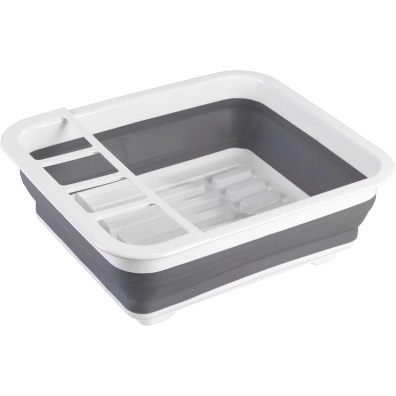 foto del prodotto scolapiatti pieghevole, scolapiatti in plastica, portaposate e portapiatti, plastica, 36,5x13x31 cm, bianco grigio