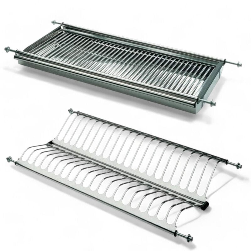 foto del prodotto scolapiatti regolabile in acciaio inox con vasca per incasso - 56 cm - con vasca