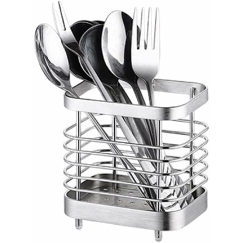 foto del prodotto scolaposate, cestino portaposate per coltelli, forchette, cucchiai, utensili da cucina portaposate in acciaio inossidabile, argento