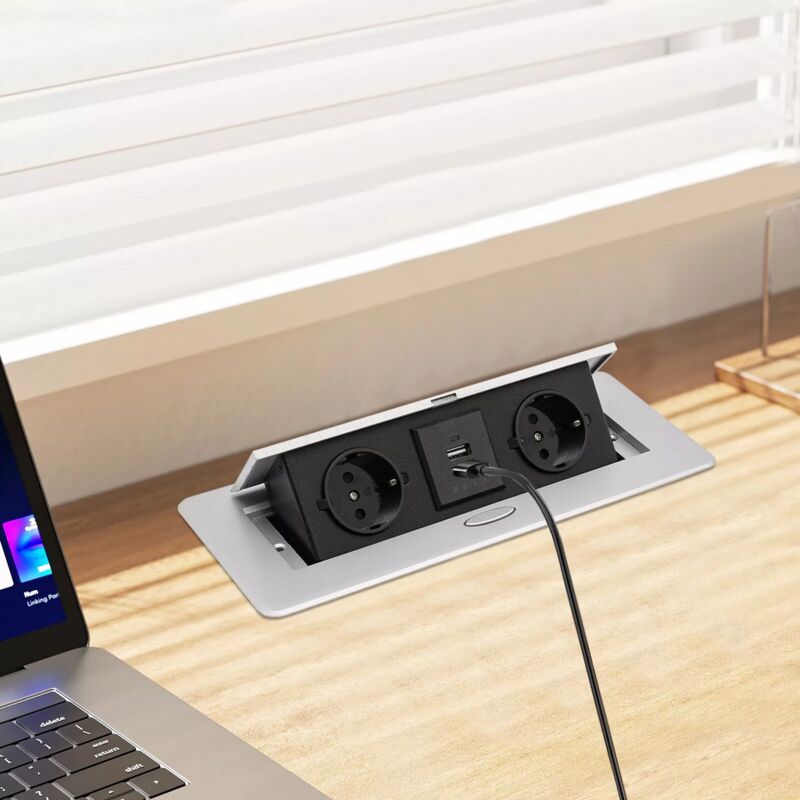 foto del prodotto scomparto da incasso a scomparsa 2 con 2 prese a muro pieghevoli da cucina pop up usb