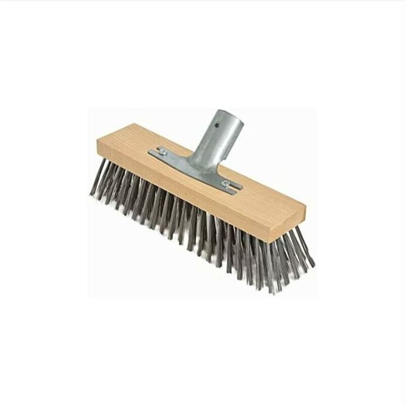 foto del prodotto scopa in setole d acciaio monoblocco con supporto per manico in metallo faggio premium 45 cm