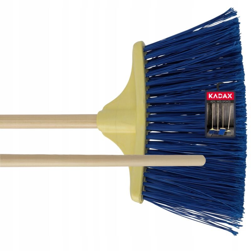 foto del prodotto scopa per strade e marciapiedi, scopa da giardino con manico in legno, scopa stradale in nylon, scopa industriale per marciapiedi blu indaco kadax