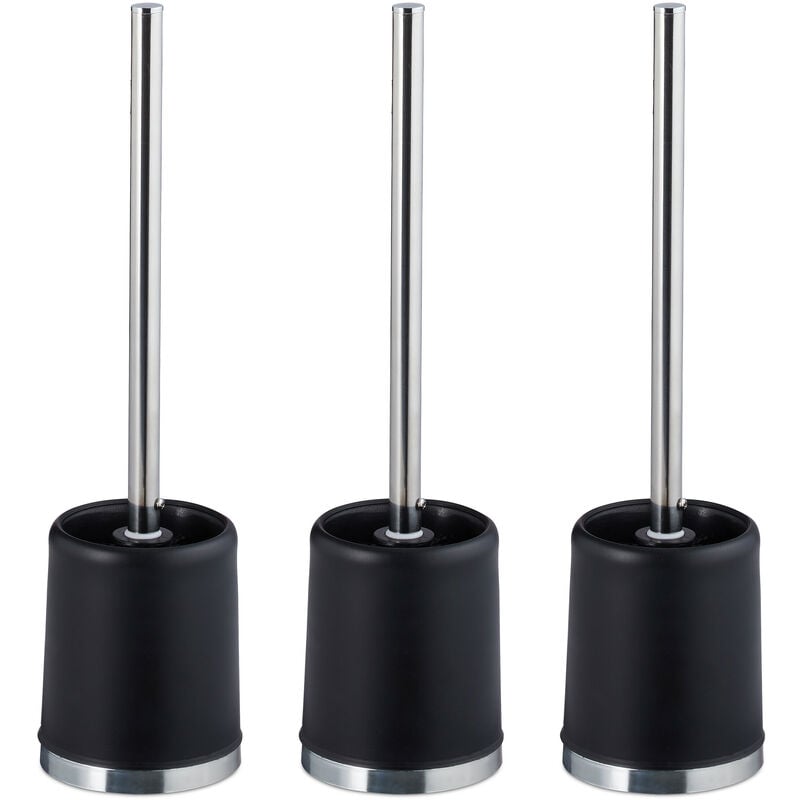 foto del prodotto scopino da wc, set da 3 scopettini con testina di ricambio 7cm, portascopino water, toilet brush, nero relaxdays