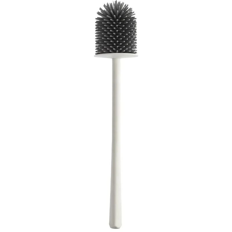 foto del prodotto scopino di ricambio per wc con setole in silicone grigio e manico bianco