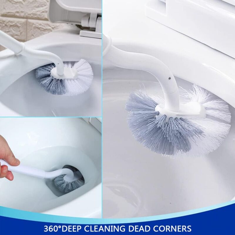 foto del prodotto scopino e supporto per wc da 2 pezzi, scopino per wc da bagno con manico lungo in plastica, scopino per wc con setole resistenti per la pulizia del