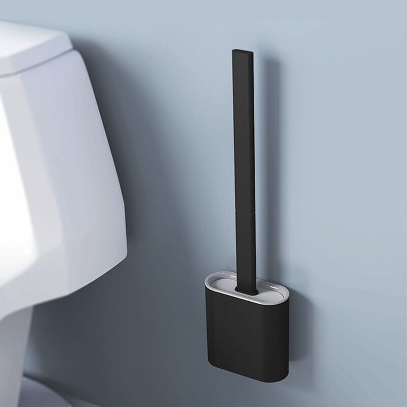 foto del prodotto scopino e supporto per wc in silicone, scopino per wc rimovibile con manico lungo, montaggio a pavimento parete con base filtro acqua per angoli e