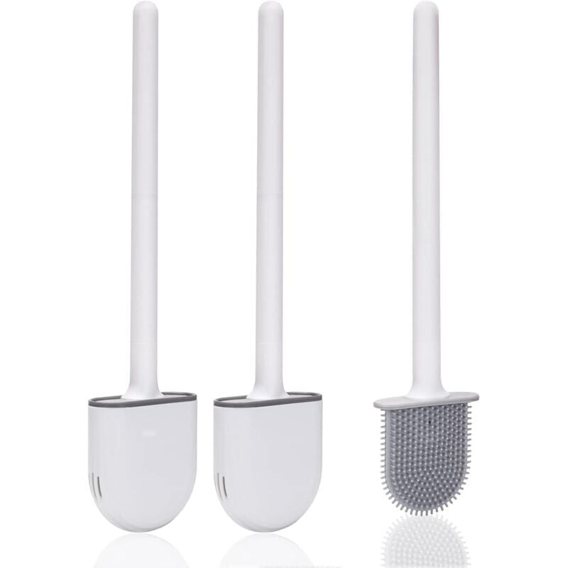 foto del prodotto scopino per wc, 2 pezzi scopino per wc in silicone, scopino per wc e supporti con setole morbide e impugnatura antiscivolo pulizia e asciugatura