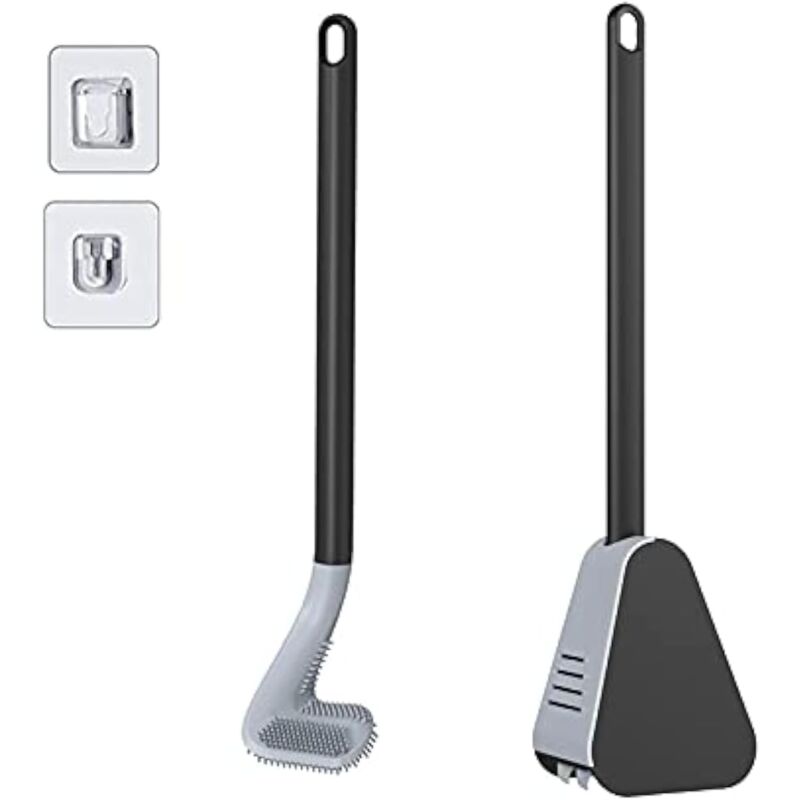foto del prodotto scopino per wc da golf con supporto e scopino per wc, scopino per wc in silicone con manico lungo nero 