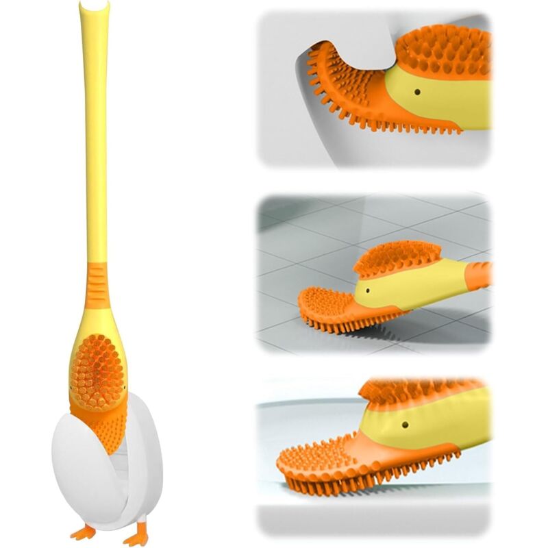 foto del prodotto scopino per wc diving duck - pulizia profonda - con pulitore per bordi - silicone - con supporto - per bagno o wc per gli ospiti - giallo - sollbry