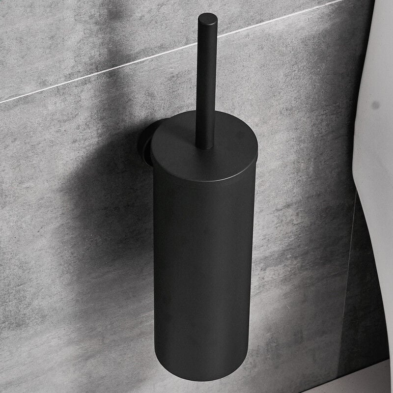 foto del prodotto scopino per wc in acciaio inox e contenitore per scopino per wc, porta scopino per wc, set per wc, scopino per wc con manico lungo, nero, scopino per