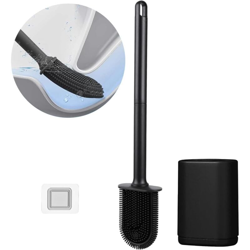 foto del prodotto scopino per wc in silicone, scopino flessibile e piatto, scopino per wc per bagno con contenitore ad asciugatura rapida, montaggio a parete senza