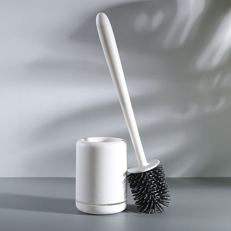 foto del prodotto scopino per wc in silicone supporto per wc ad asciugatura rapida bianco supporto in pp resistente allo sporco supporto in materiale tpr setole per