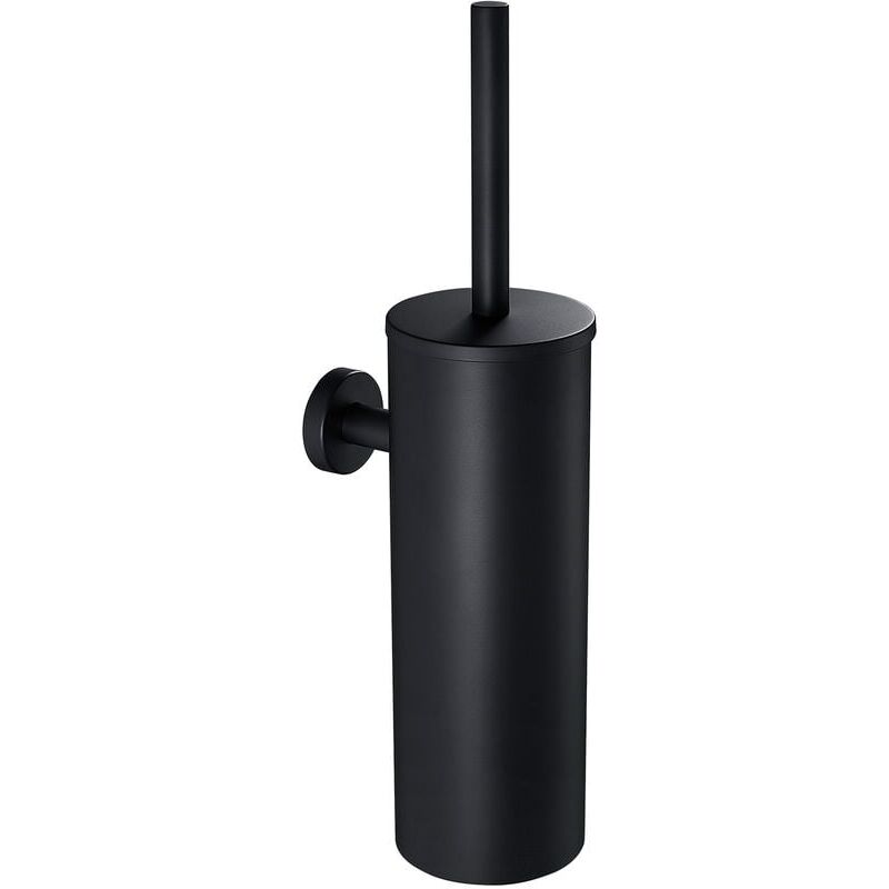 foto del prodotto scopino per wc nero con supporto, montaggio a parete, porta scopino per wc in acciaio inox per bagno