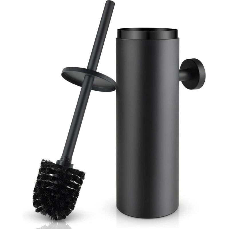 foto del prodotto scopino per wc nero con supporto scopino per wc a parete per bagno in acciaio inox
