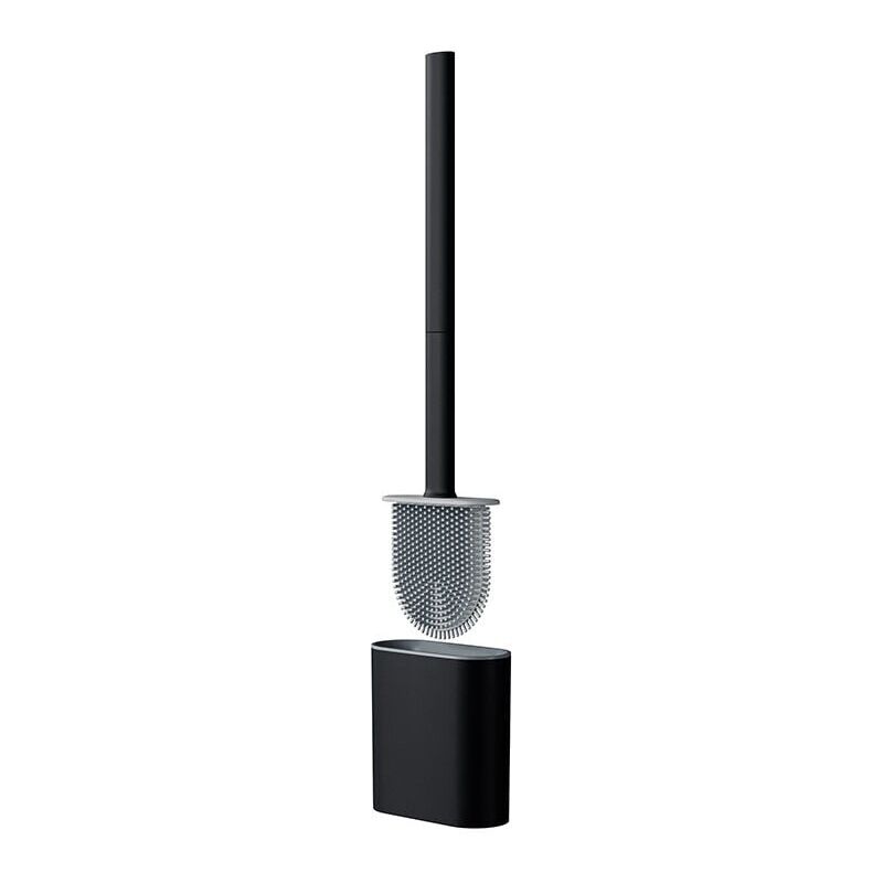 foto del prodotto scopino per wc nero, scopino per wc, scopino per wc in silicone sospeso, scopino per wc e supporto per wc in silicone, con base filtro acqua e