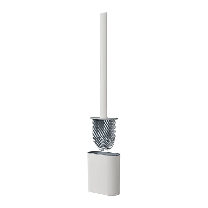foto del prodotto scopino per wc piatto in silicone bianco scopino e supporto per wc, antigoccia, antibatterico, ad asciugatura rapida e inodore, scopino per wc da