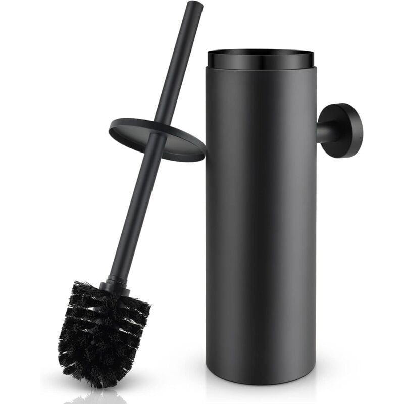 foto del prodotto scopino per wc, scopino per wc in acciaio inossidabile, scopino per wc con paraspruzzi incluso, testina sostituibile, dimensioni 8 x 8 x 39 cm nero 