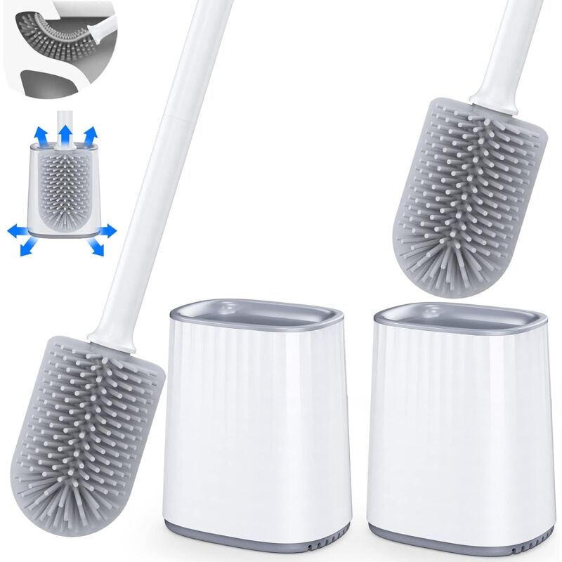 foto del prodotto scopino per wc, scopino per wc in silicone con supporto, spazzola per pulizia profonda e supporto ad asciugatura rapida e scopino per wc con manico