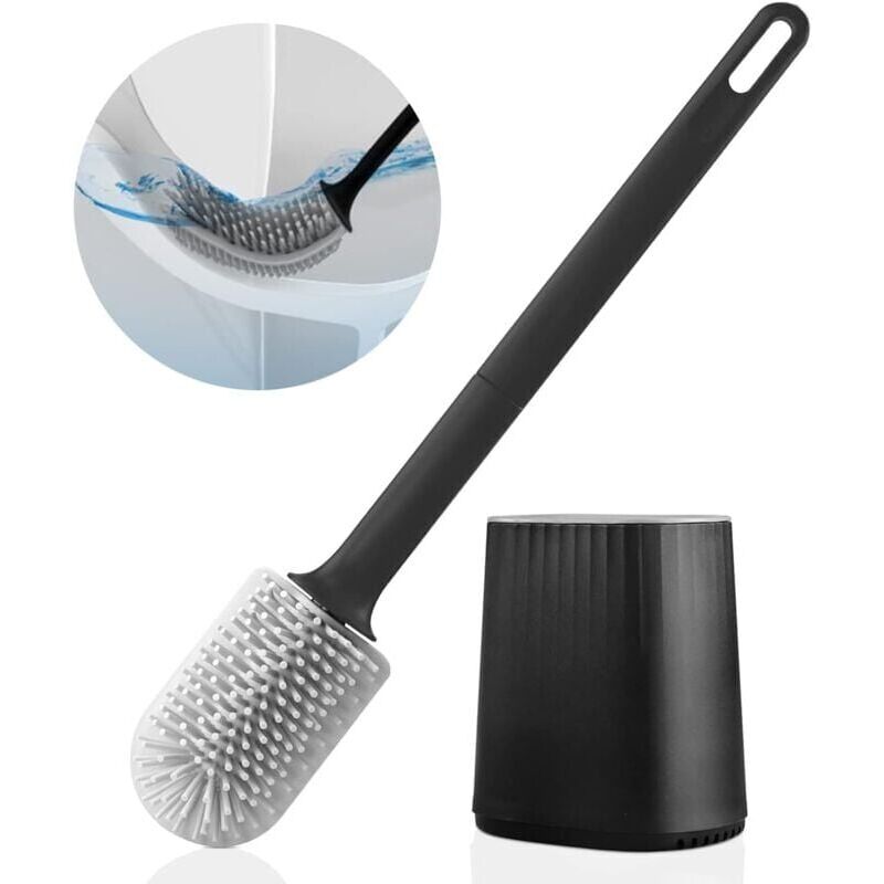 foto del prodotto scopino per wc, scopino per wc in silicone con testina multifunzione 3 in 1 e supporto ad asciugatura rapida, scopino per wc a parete per bagno
