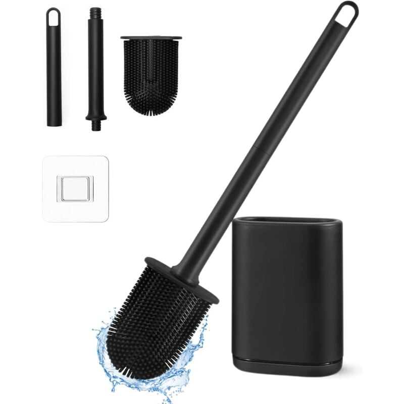 foto del prodotto scopino per wc, scopino per wc in silicone per pulizia profonda con manico in plastica antiscivolo, scopino per wc a parete con fessure di