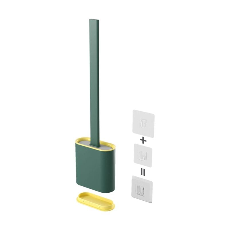 foto del prodotto scopino per wc, scopino per wc in silicone per pulizia profonda con manico in plastica antiscivolo, scopino per wc a parete per bagno wc verde