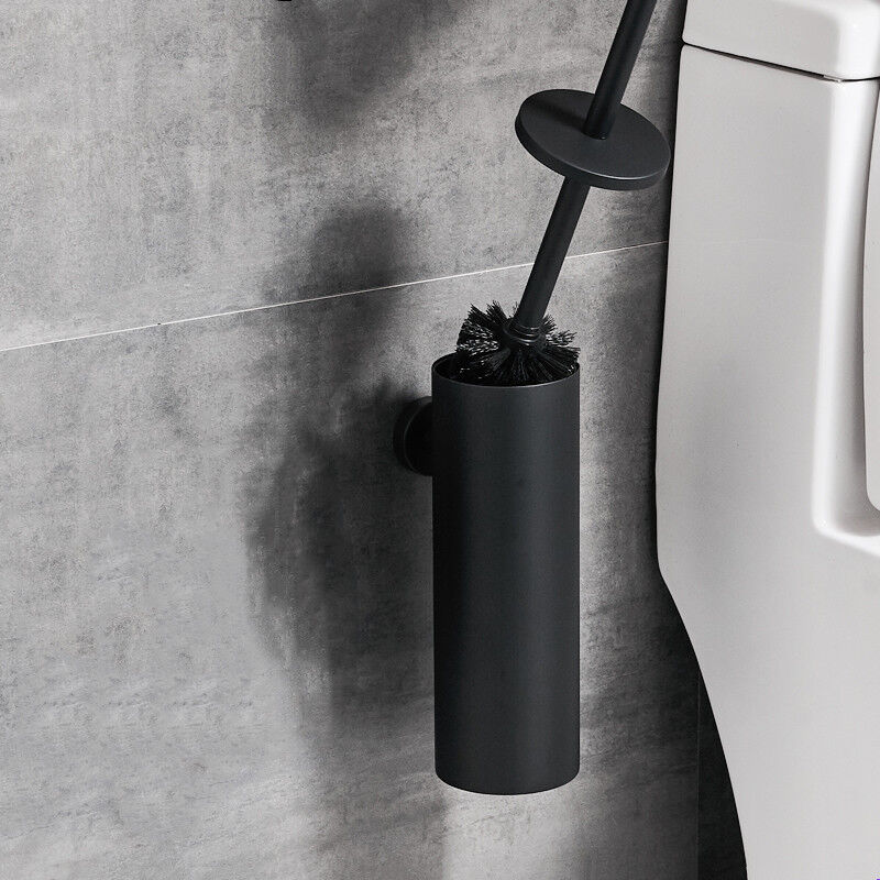 foto del prodotto scopino per wc sospeso nero con porta scopino, scopa per wc in acciaio inossidabile 304 con manico lungo
