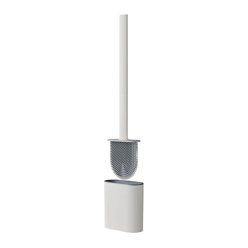 foto del prodotto scopino piatto per wc in silicone bianco scopino per wc con supporto, antigoccia, antibatterico, ad asciugatura rapida e inodore, per uso a parete o
