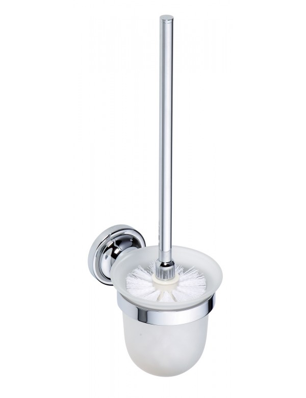 foto del prodotto scopino retro in ottone cromato, tazza in vetro 11x36x15 cm