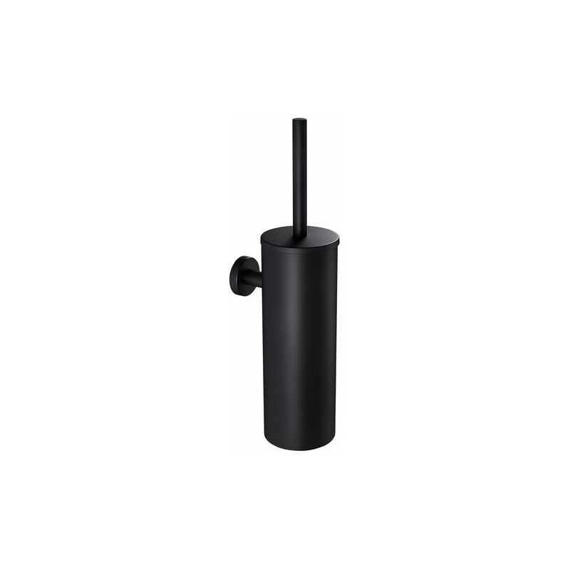 foto del prodotto scopino wc auralum nero con porta scopino a parete per bagno in acciaio inox