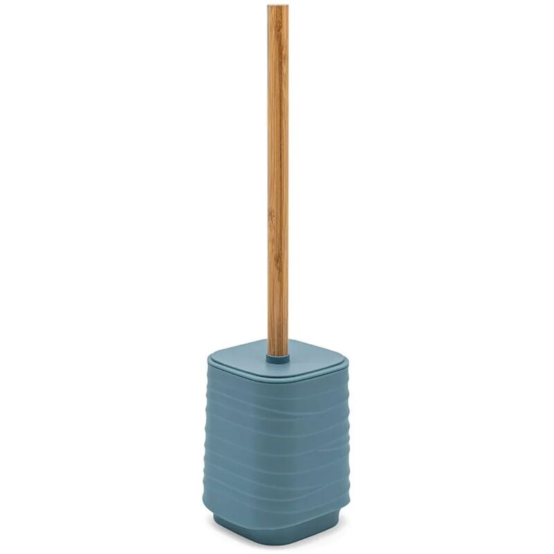 foto del prodotto scopino wc da appoggio turchese cobalto in abs e bamb wave