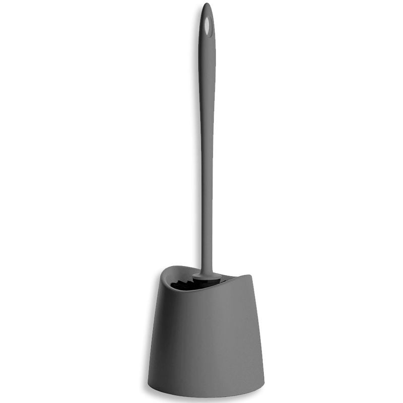 foto del prodotto scopino wc in plastica resistente grigio antracite con setole nere