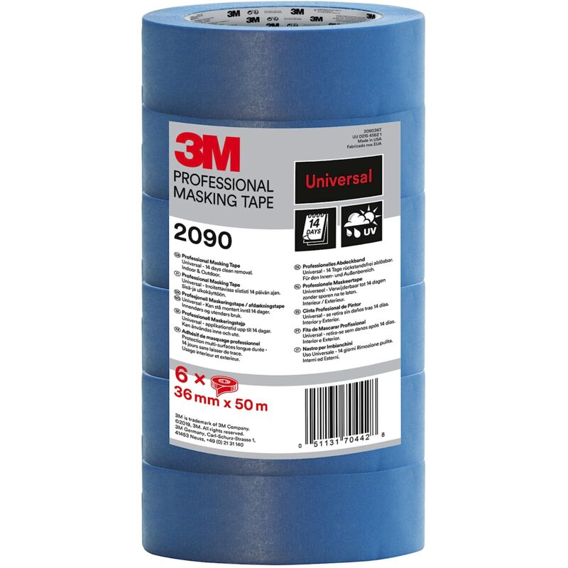 foto del prodotto scotch 3m nastro di mascheratura 2090, multiuso, blu 6 rotoli, 36 mm x 50 m nastro adesivo multiuso per lavori di pittura e decorazione