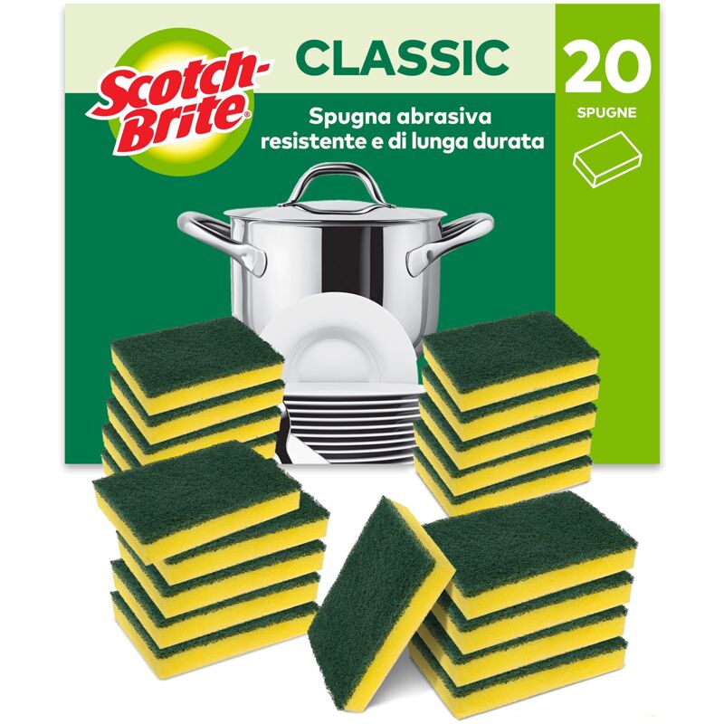 foto del prodotto scotch brite spugna abrasiva heavy duty classic, 20 pezzi spugna abrasiva resistente che rimuove facilmente residui di unto e di cibo bruciato
