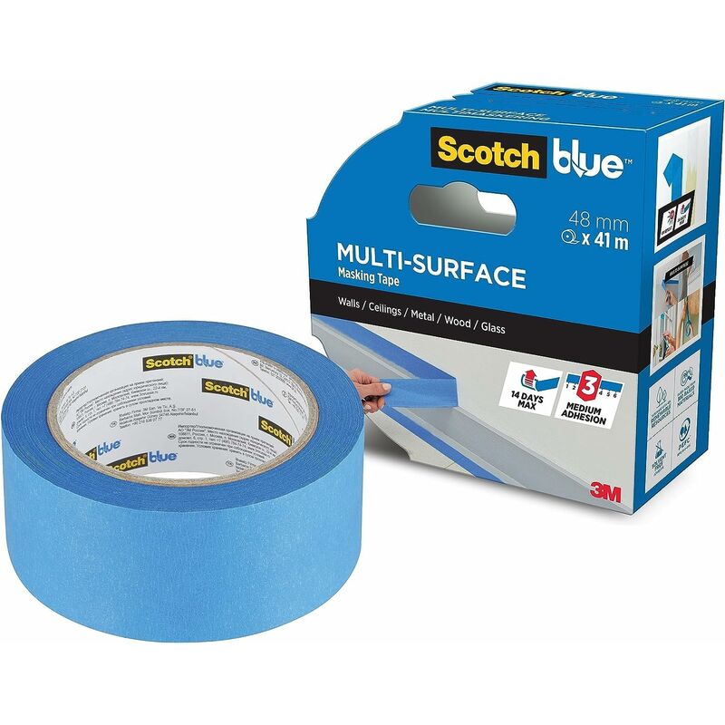 foto del prodotto scotchblue nastro coprente multi superficie, 48 mm x 41 m, 1 rotolo confezione, nastro adesivo blu per pittori, per pittura e decorazione, interni