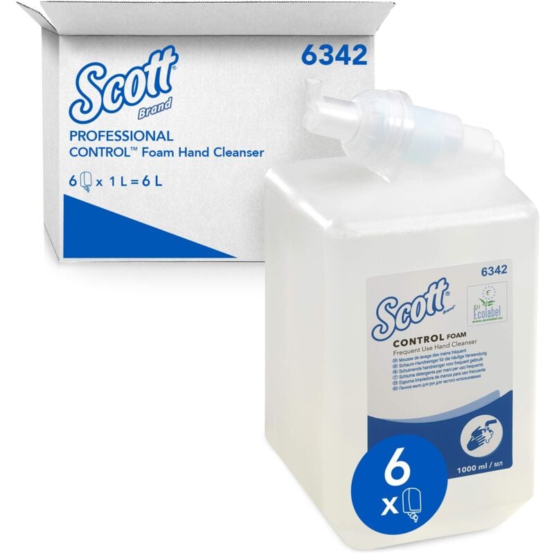 foto del prodotto scott control 6342 sapone per mani in schiuma per uso frequente, sapone per mani in schiuma inodore, 6 ricariche di sapone per mani trasparente da 1