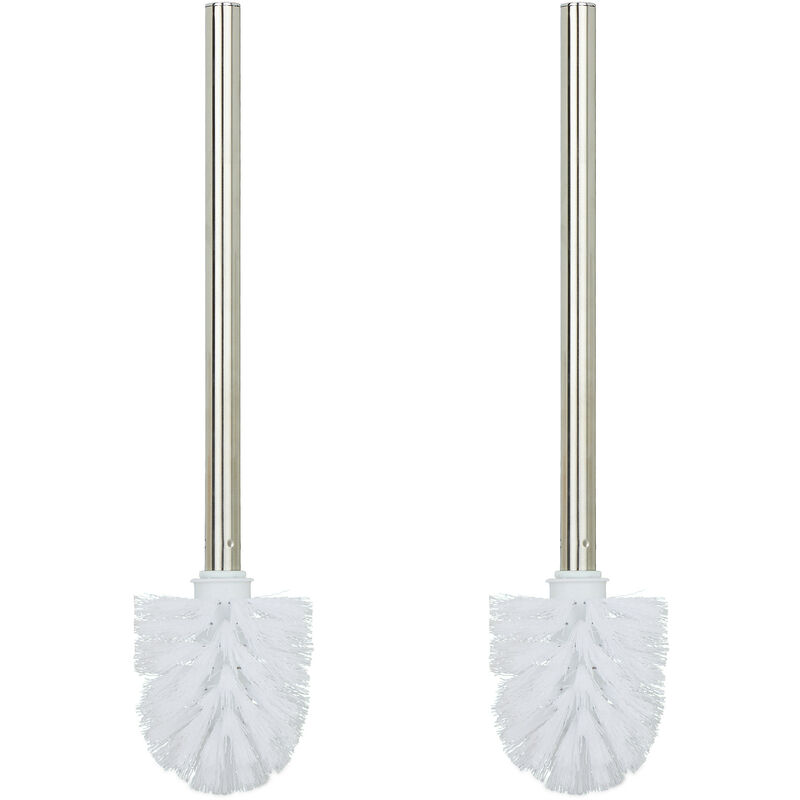 foto del prodotto scovolino per wc, set da 2, scopino da bagno, manico in acciaio inox, testina rimovibile, hd 35 x 8 cm, bianco relaxdays