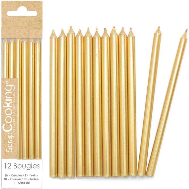 foto del prodotto scrapcooking 12 candele lunghe dorate candele d oro per torta di compleanno decorazione per bambini adulto, in paraffina con picchi, accessorio