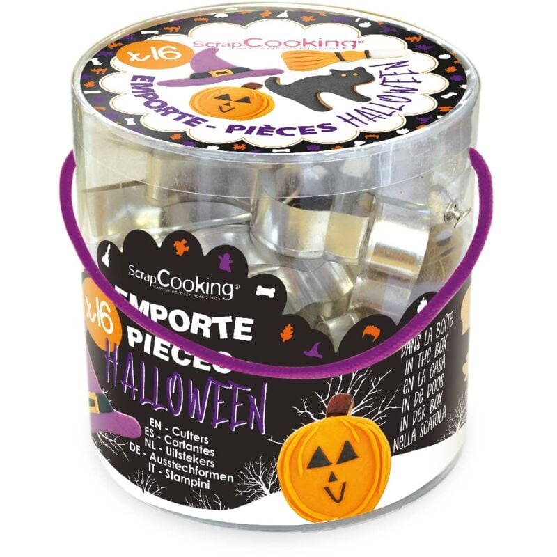 foto del prodotto scrapcooking 2026 secchio da 16 stampini in acciaio halloween, stagno, bianco