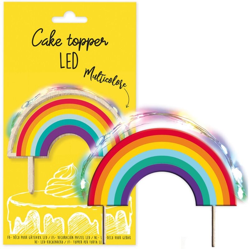 foto del prodotto scrapcooking 4966 topper led rainbow decorazione luminosa in legno di compleanno per torte, torte, dolci, torte e dolci, decorazione accessorio