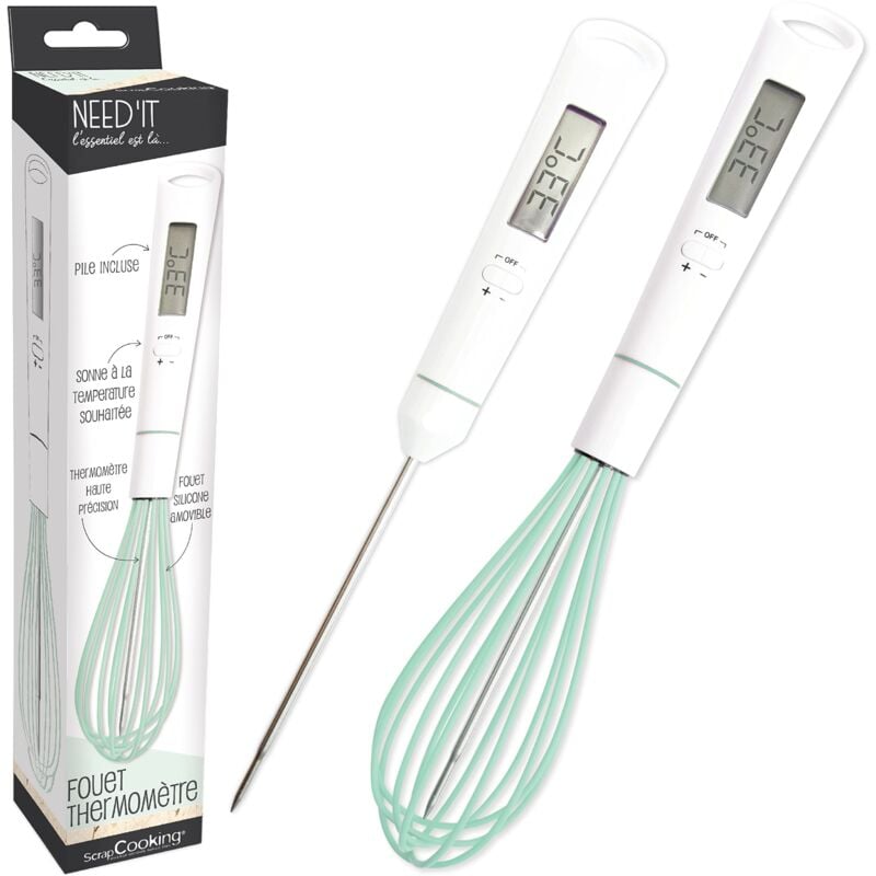 foto del prodotto scrapcooking 5167 frusta termometro per pasticceria 2 in 1, termometro da cucina per cottura al cioccolato, caramello, zucchero, con sonda di
