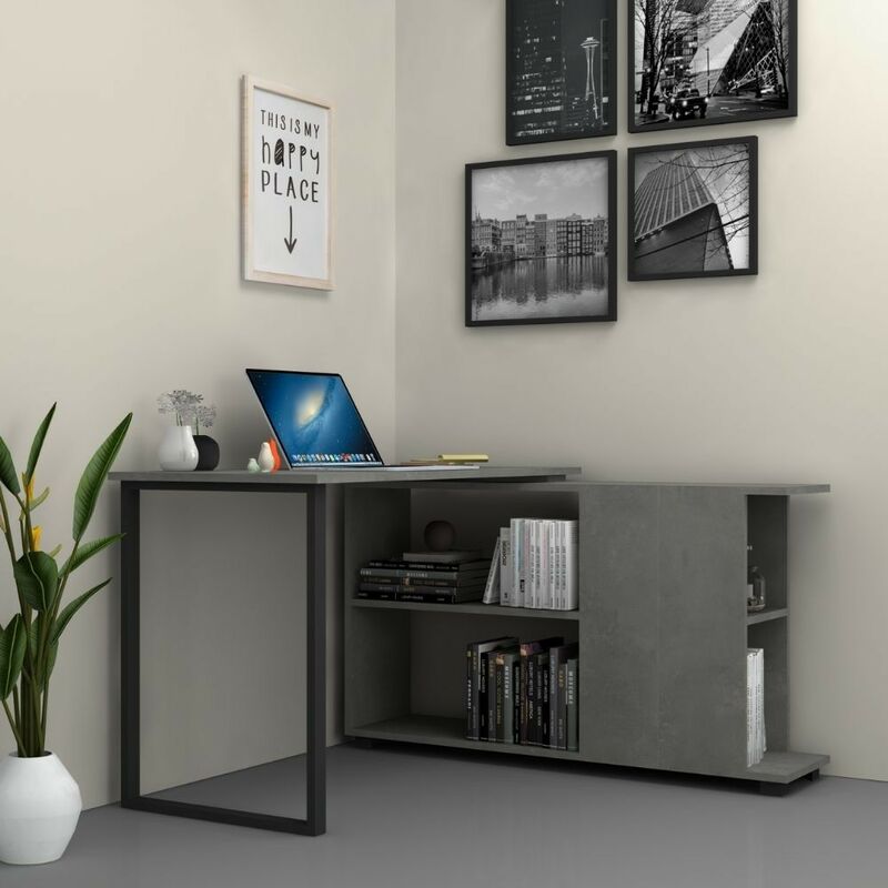 foto del prodotto scrivania 120x60 cm con libreria colore cemento oslo