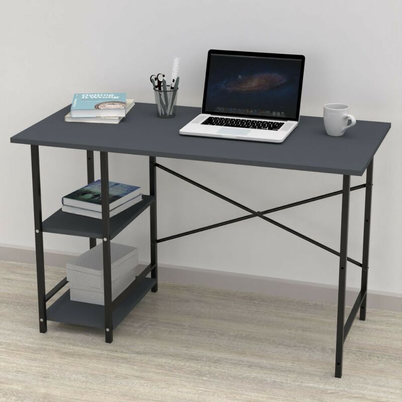 foto del prodotto scrivania 120x60 cm con struttura in metallo e 2 ripiani colore antracite rimi