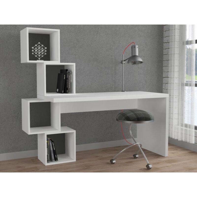 foto del prodotto scrivania 153,5x 60 cm bianco opaco e grigio antracite con quattro cubi white
