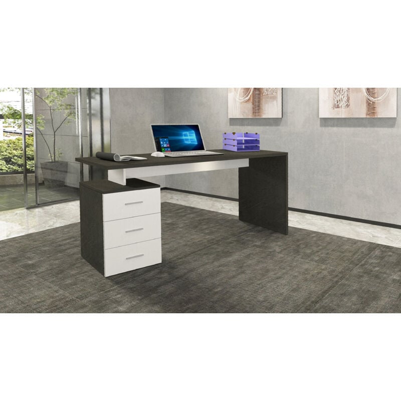 foto del prodotto scrivania 3 cassetti 160x60x75 cm new selina bianco lucido report grigio