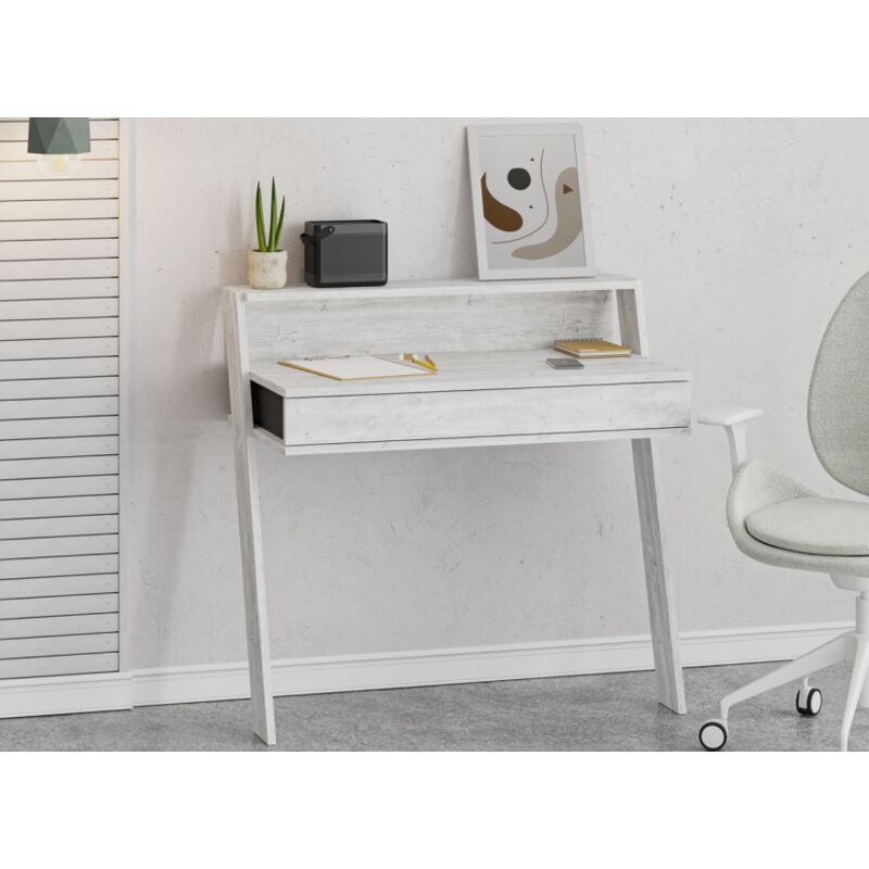 foto del prodotto scrivania 94x91h bianco antico e grigio antracite con un cassetto berlino