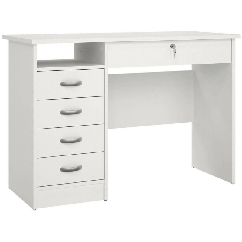 foto del prodotto scrivania a cinque cassetti, colore bianco, misure 109 x 75 x 48 cm, con imballo rinforzato dmora