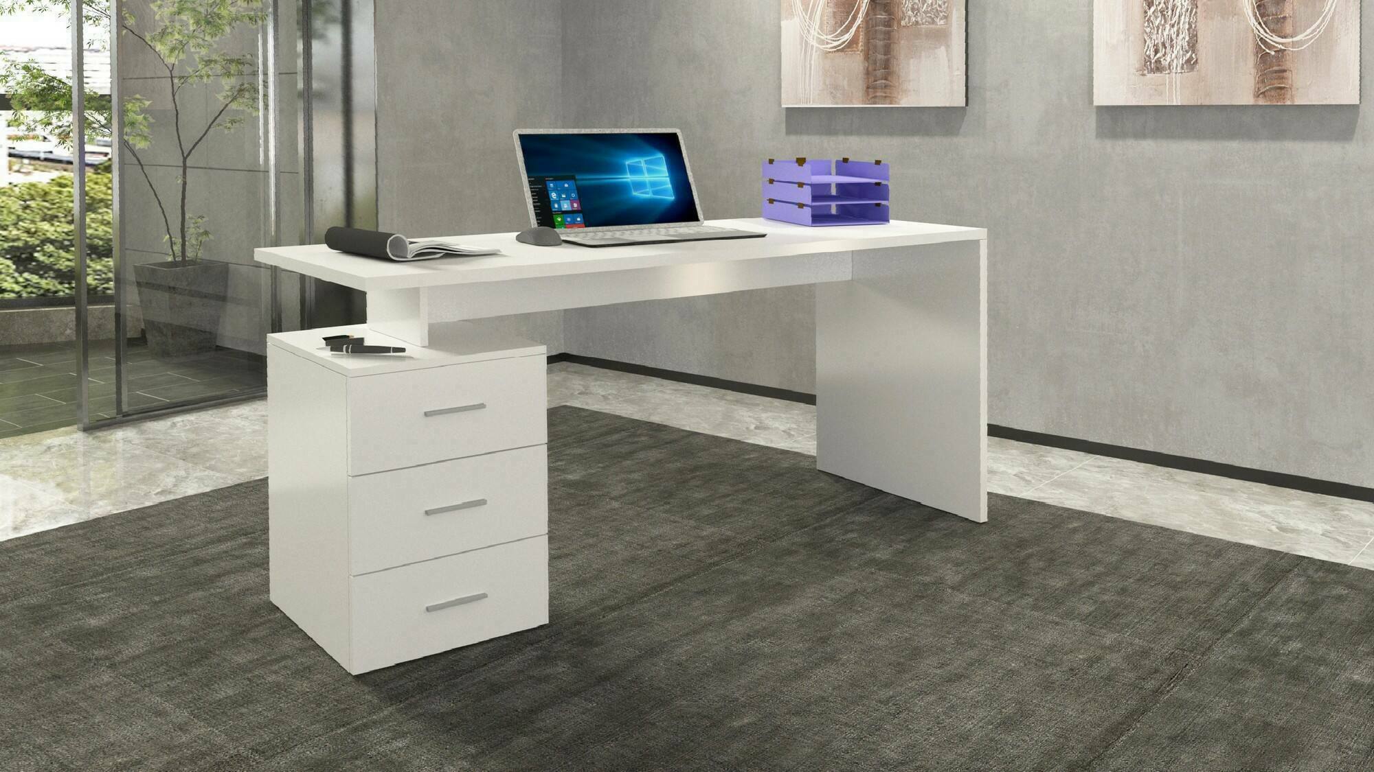 foto del prodotto scrivania abisse, scrittoio lineare, scrivania ufficio multiuso, scrivania salvaspazio multi posizione, 160x60h75 cm, bianco