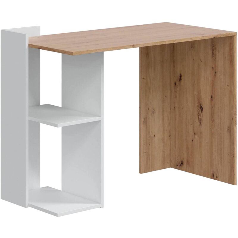 foto del prodotto scrivania ablibla, scrittoio multifunzione reversibile multiposizione, tavolo da studio o ufficio porta pc con scaffale e ripiani, 100x52h78 cm,