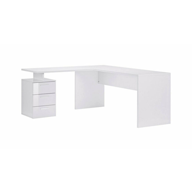 foto del prodotto scrivania ad angolo, made in italy, tavolo da computer minimal, scrittoio porta pc, cm 160x60h75, colore bianco lucido, con imballo rinforzato dmora